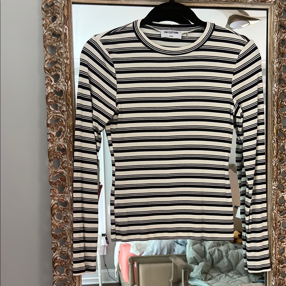Black and White Striped Long Sleeve Top